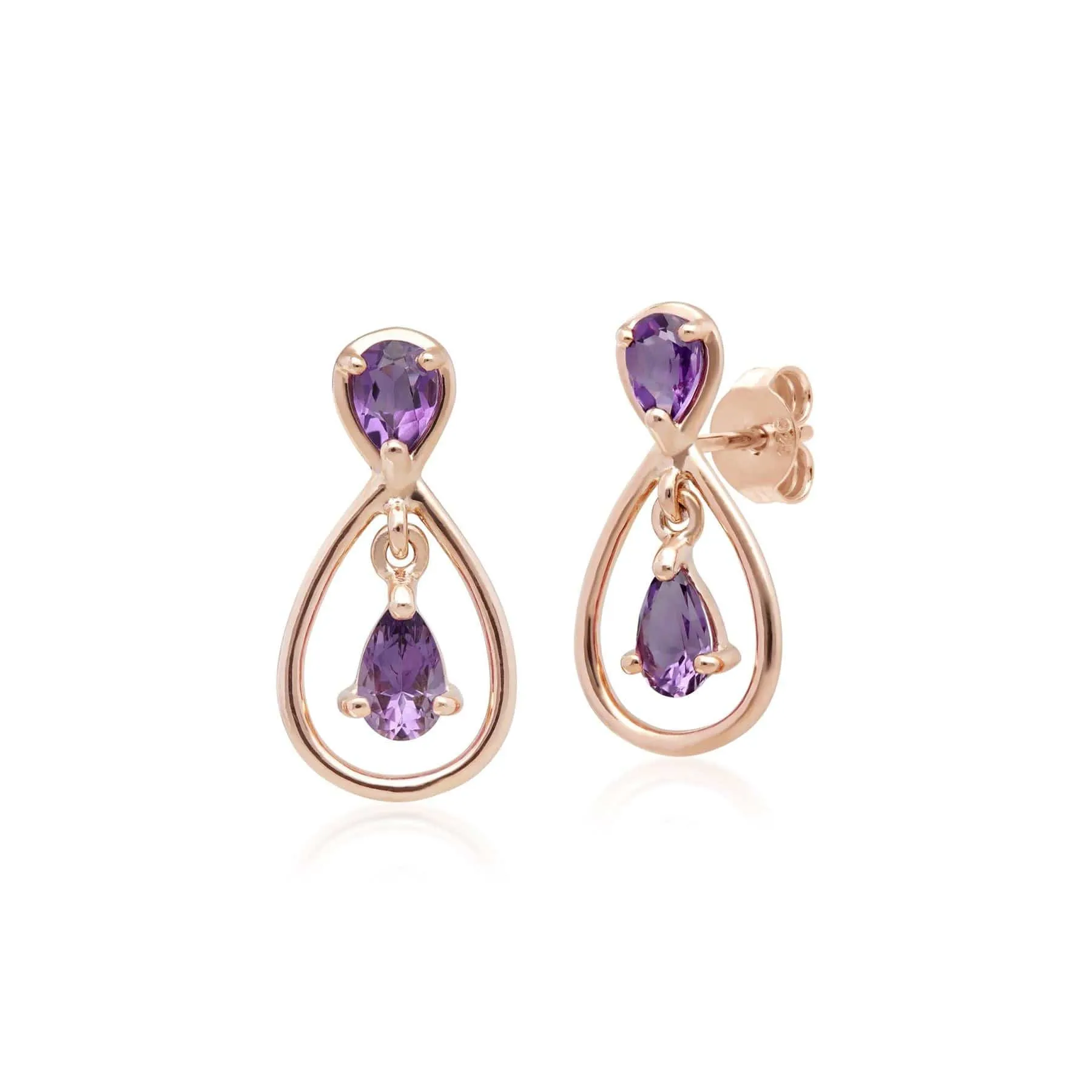 Classic Pear Cut Amethyst Drop Earrings in 9ct Rose Gold sold by Gemondo Jewellery
