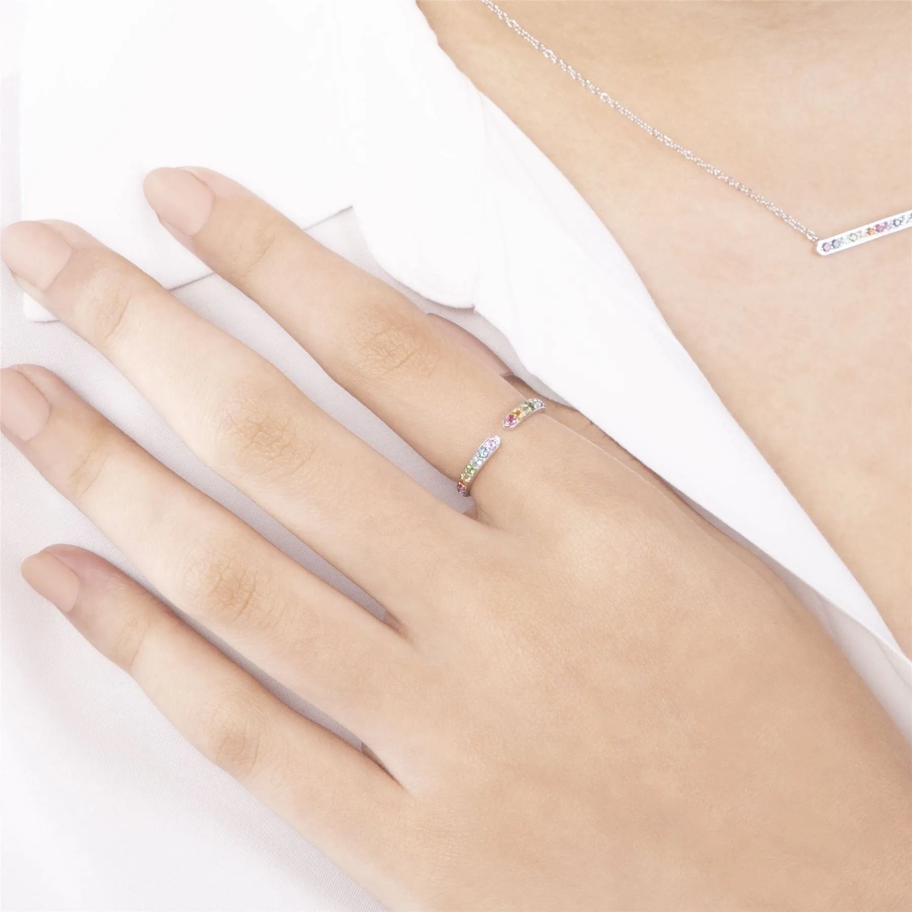 Rainbow Gems Open Ring in Sterling Silver sold by Gemondo Jewellery product image thumbnail 2