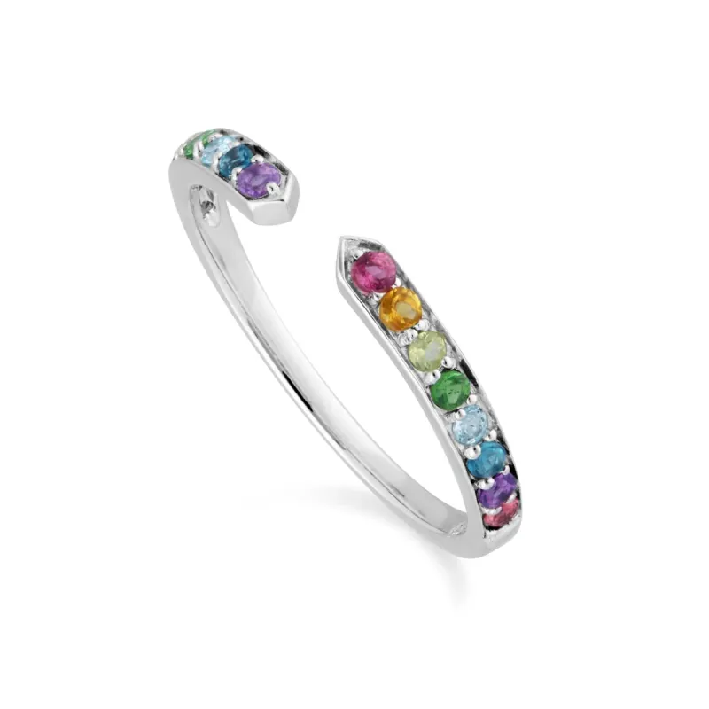Rainbow Gemstone Open Ring in 925 Sterling Silver sold by Gemondo Jewellery