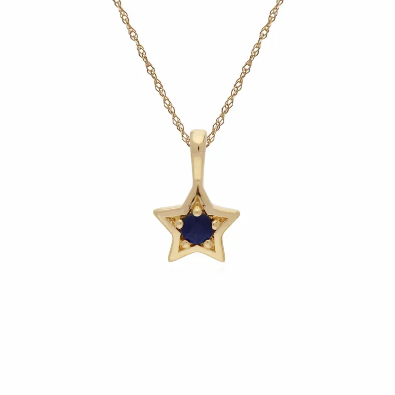 Classic Single Stone Round Sapphire Star Pendant in 9ct Yellow Gold sold by Gemondo Jewellery