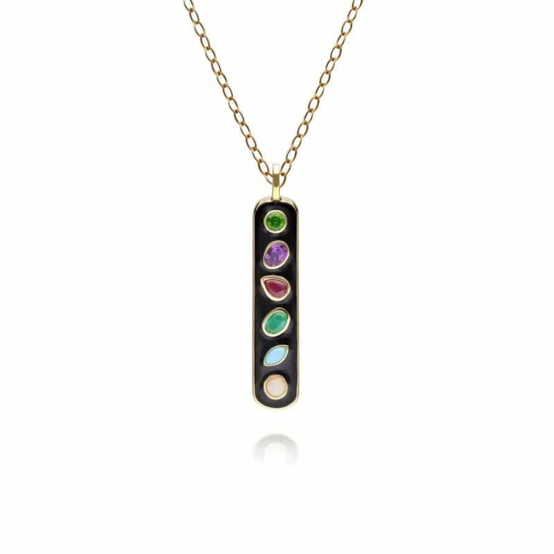 Coded Whispers Black Enamel 'Dare To' Acrostic Gemstone  in Gold Plated Sterling SilverPendant sold by Gemondo Jewellery