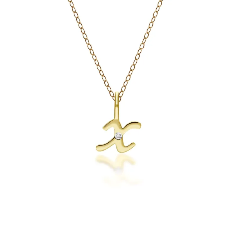 Alphabet Letter X Diamond pendant in 9ct Yellow Gold sold by Gemondo Jewellery