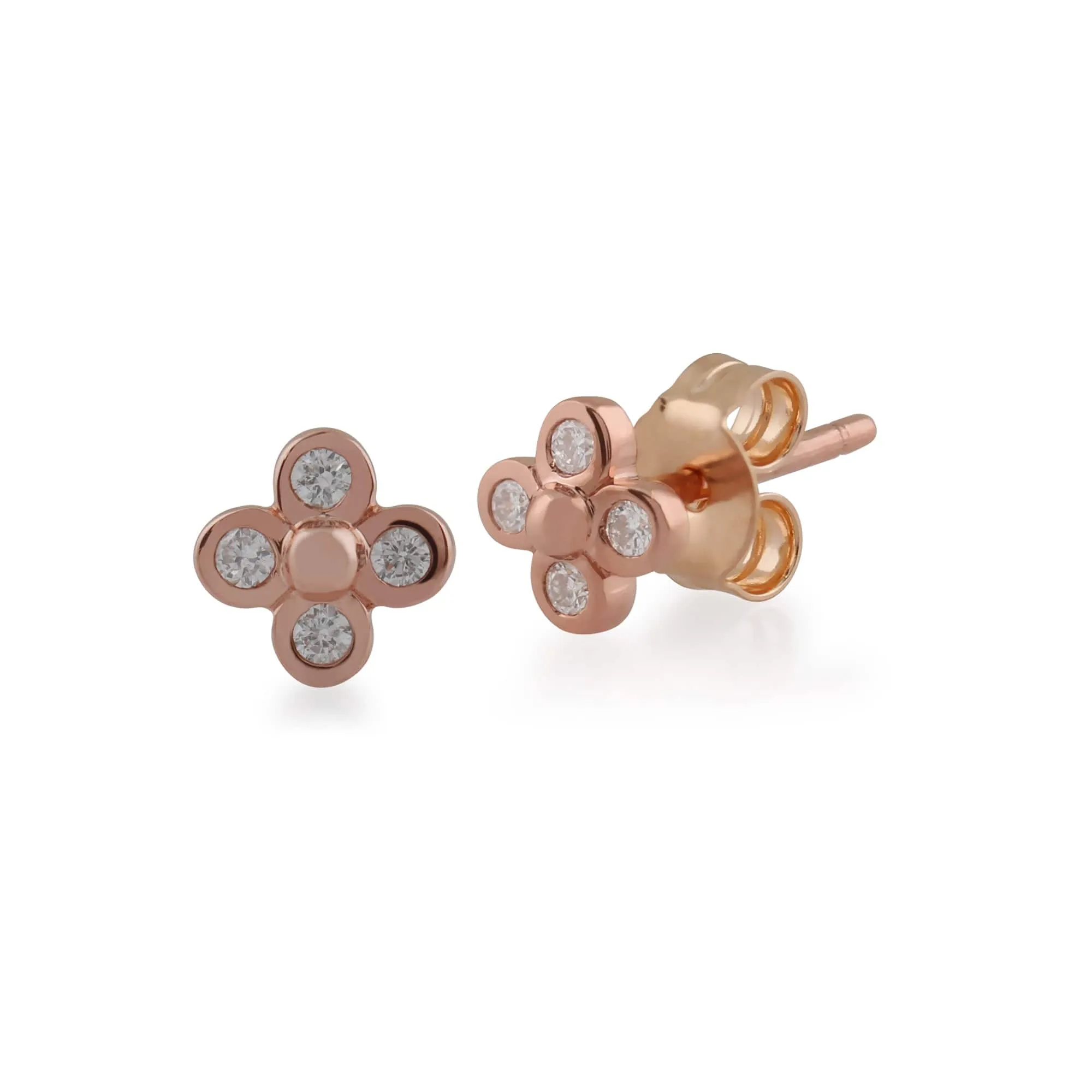 Gemondo 9ct Rose Gold 8pt Diamond Floral Stud Earrings sold by Gemondo Jewellery