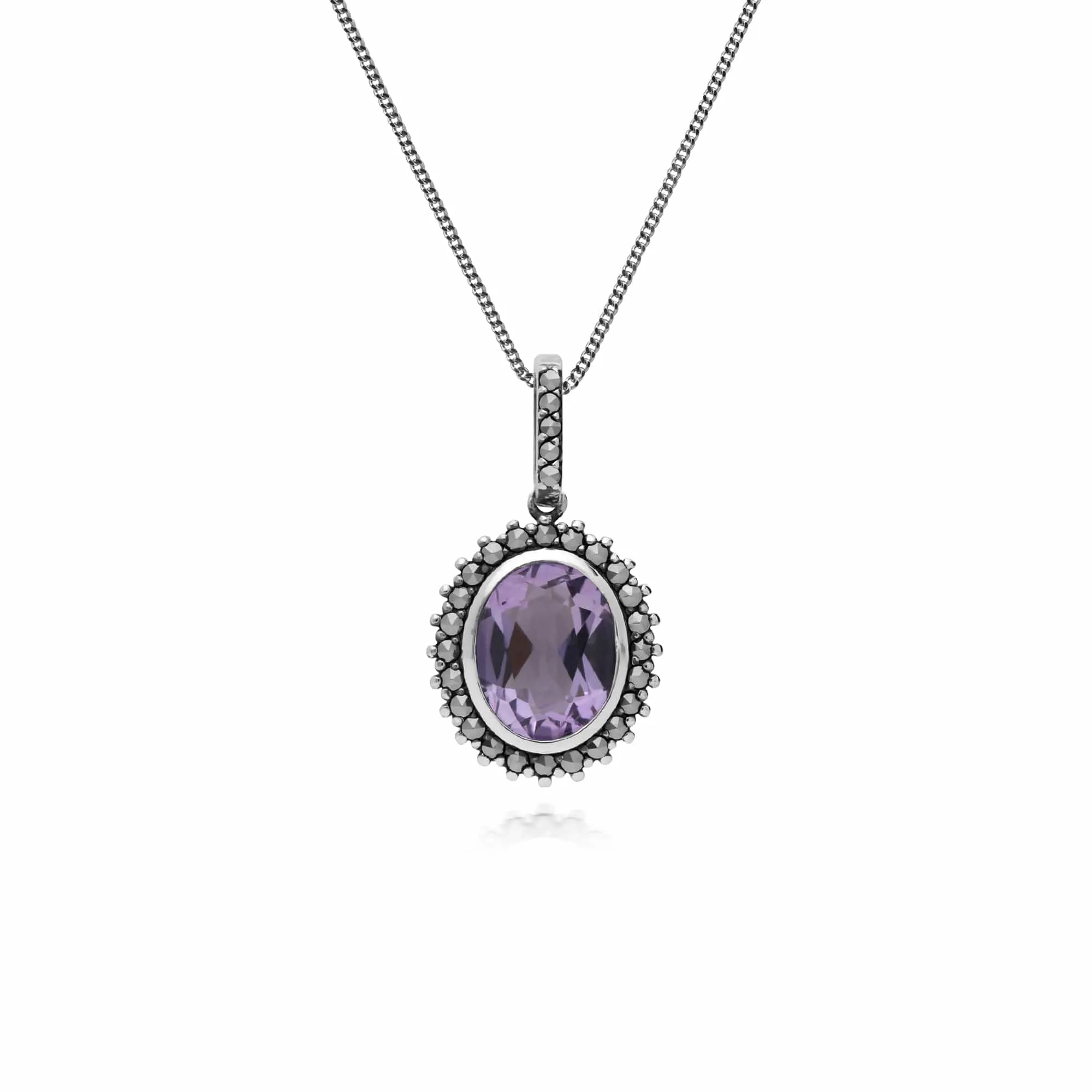 Gemondo Sterling Silver Amethyst & Marcasite Oval Pendant with 45cm Chain sold by Gemondo Jewellery
