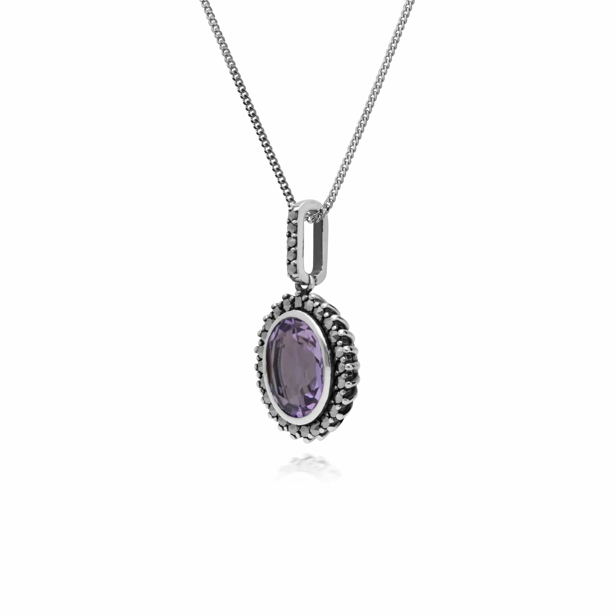 Gemondo Sterling Silver Amethyst & Marcasite Oval Pendant with 45cm Chain sold by Gemondo Jewellery product image thumbnail 2