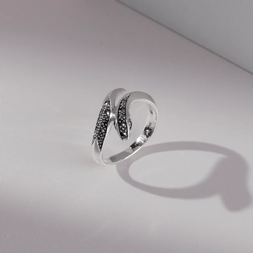 Art Nouveau Style Round Emerald & Marcasite Snake Ring in 925 Sterling Silver sold by Gemondo Jewellery product image thumbnail 3