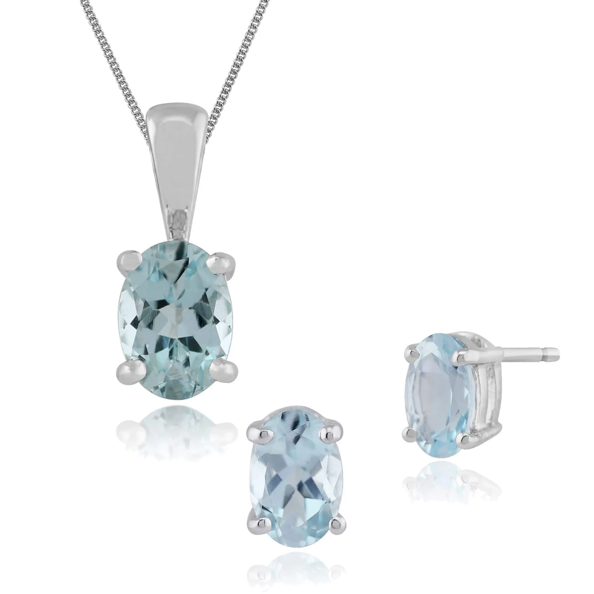 Classic Oval Aquamarine Single Stone Stud Earrings & Pendant Set in 9ct White Gold sold by Gemondo Jewellery