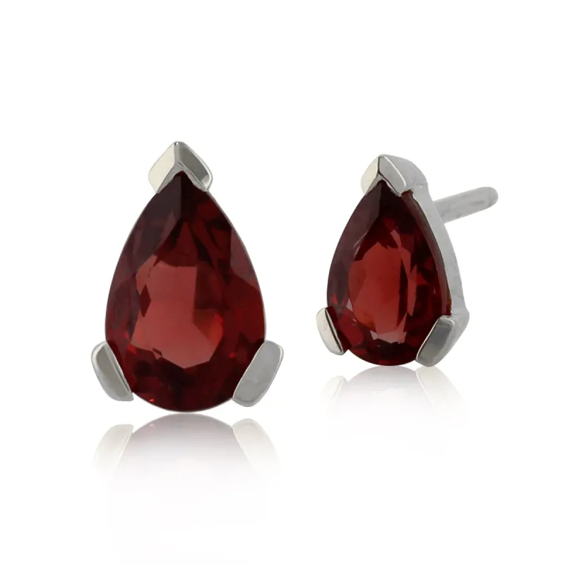 Classic Pear Garnet Stud Earrings in 9ct White Gold 6.5x4mm sold by Gemondo Jewellery