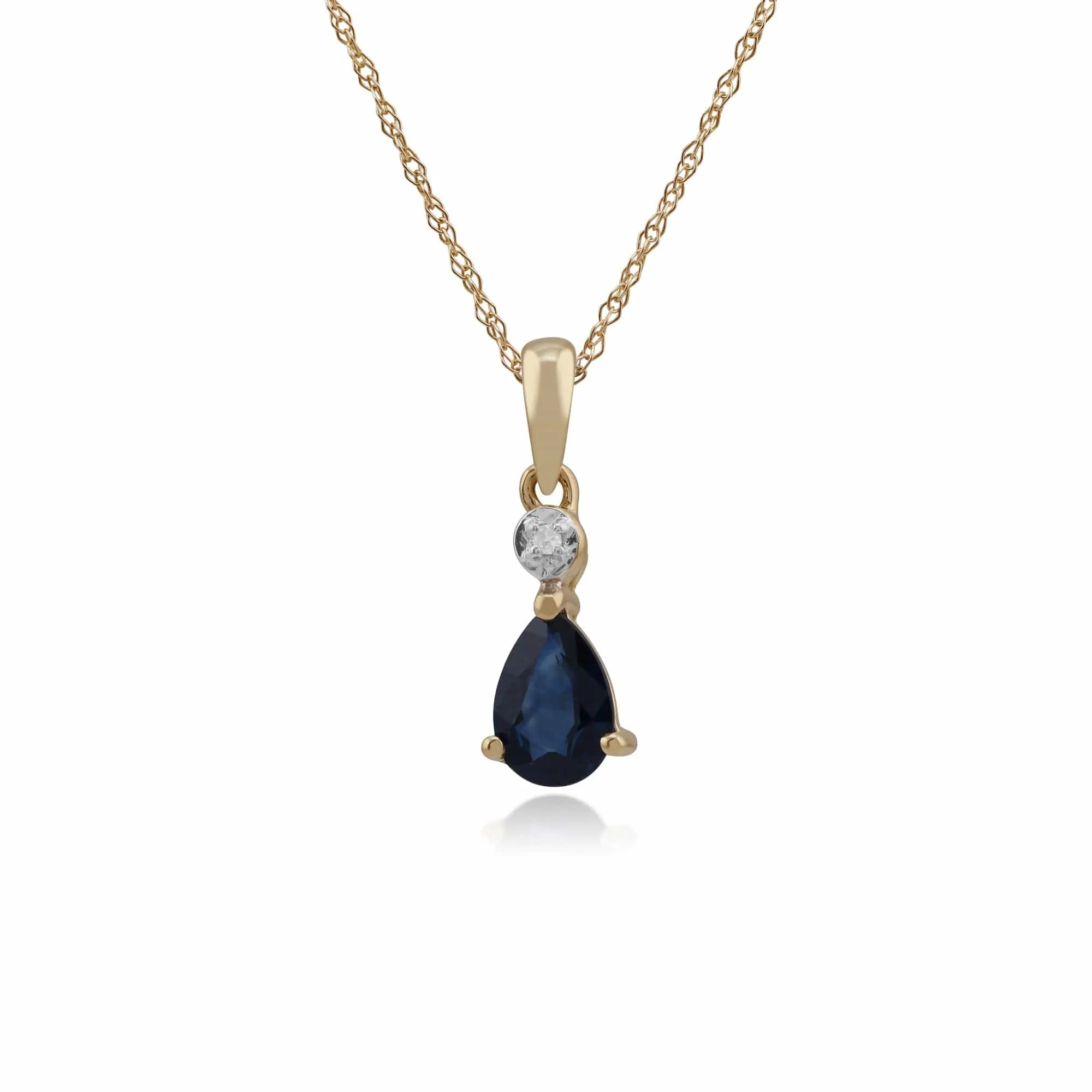 Classic Pear Sapphire & Diamond Pendant in 9ct Yellow Gold sold by Gemondo Jewellery