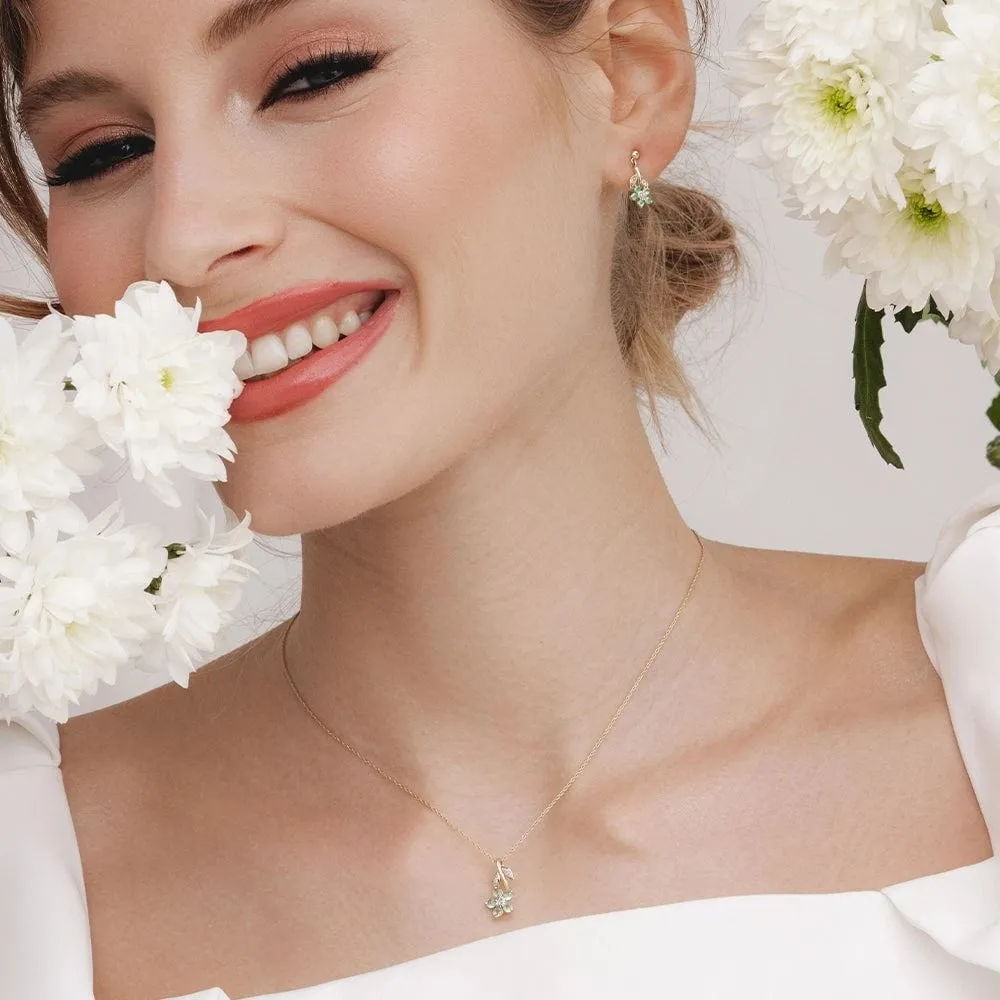 Floral Emerald & Diamond Drop Earrings in 9ct Yellow Gold sold by Gemondo Jewellery product image thumbnail 2