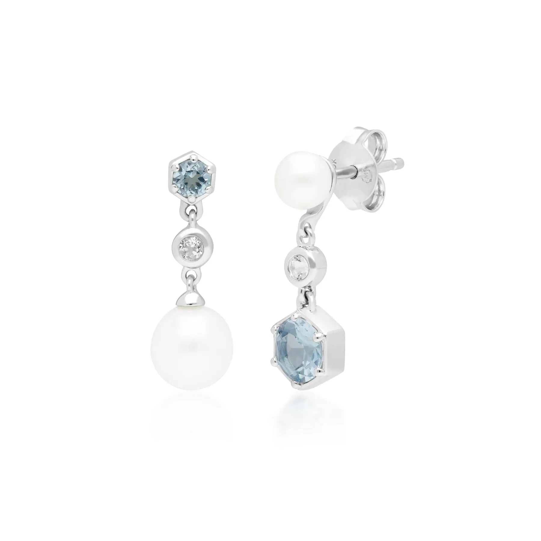 Modern Pearl & Topaz Drop Earrings in Silver sold by Gemondo Jewellery