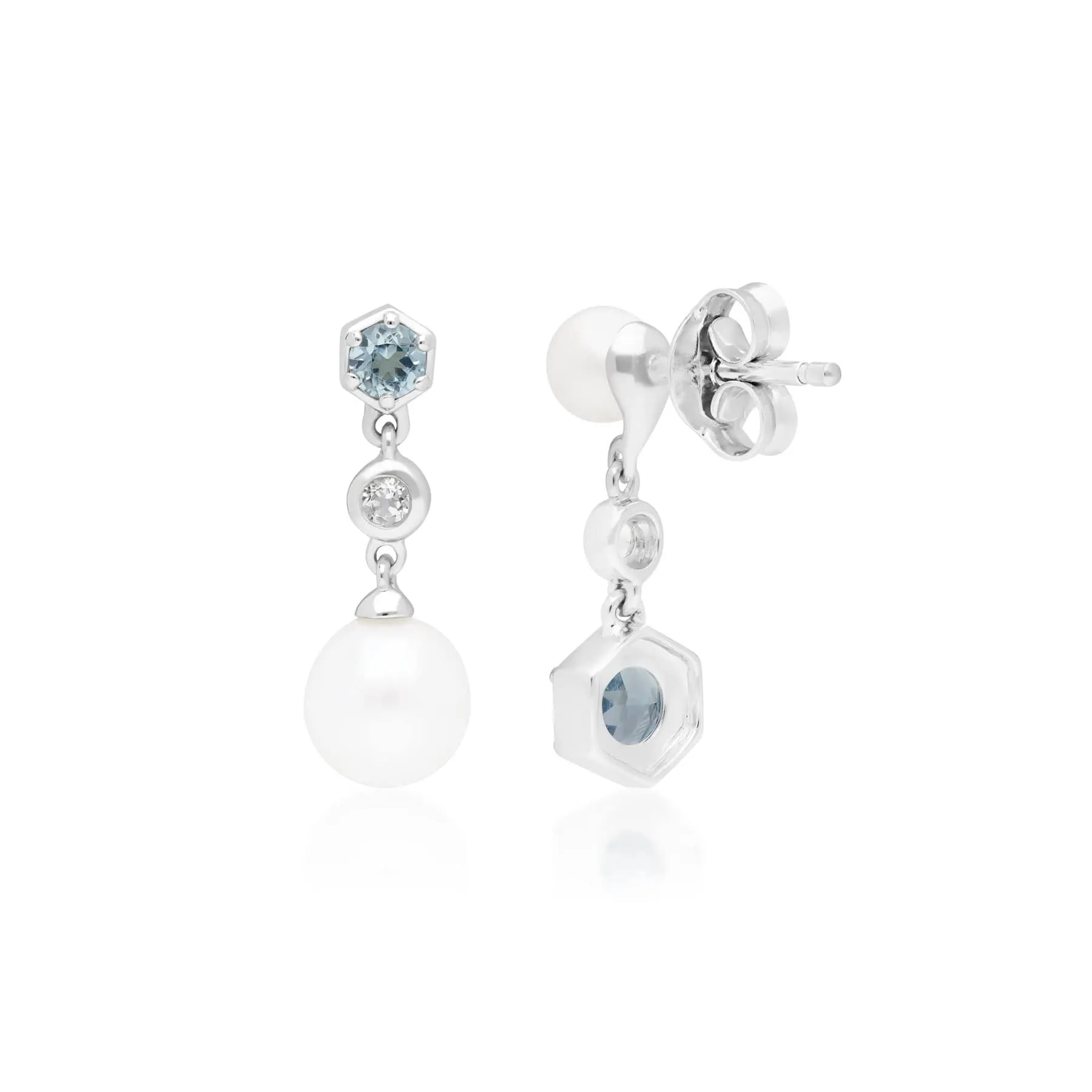 Modern Pearl & Topaz Drop Earrings in Silver sold by Gemondo Jewellery product image thumbnail 2