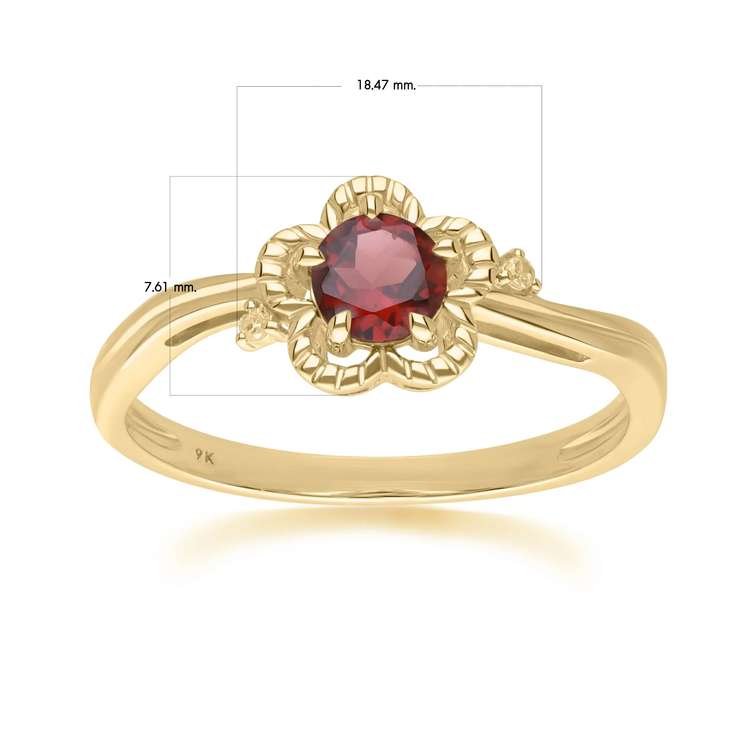 Floral Round Garnet & Diamond Ring in 9ct Yellow Gold sold by Gemondo Jewellery product image thumbnail 3
