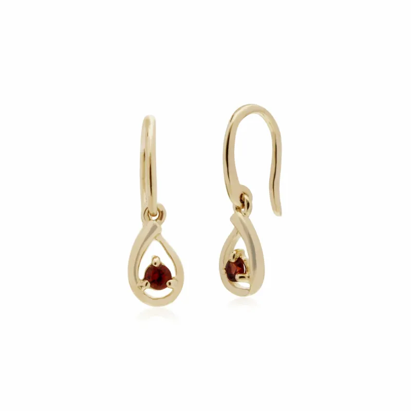 Classic Single Stone Round Garnet Tear Drop Earrings in 9ct Yellow Gold sold by Gemondo Jewellery