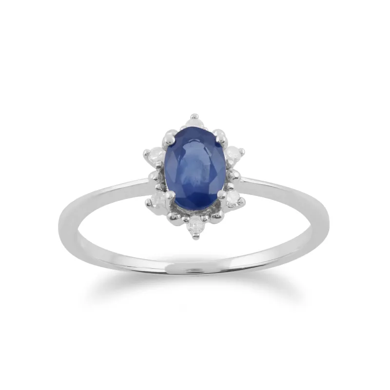 Gemondo 9ct White Gold 0.57ct Sapphire & Diamond Oval Cluster Ring sold by Gemondo Jewellery