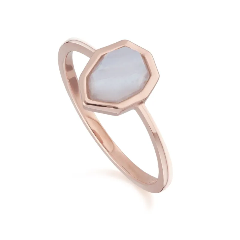 Irregular B Gem Blue Lace Agate Ring in Rose Gold Plated Silver sold by Gemondo Jewellery