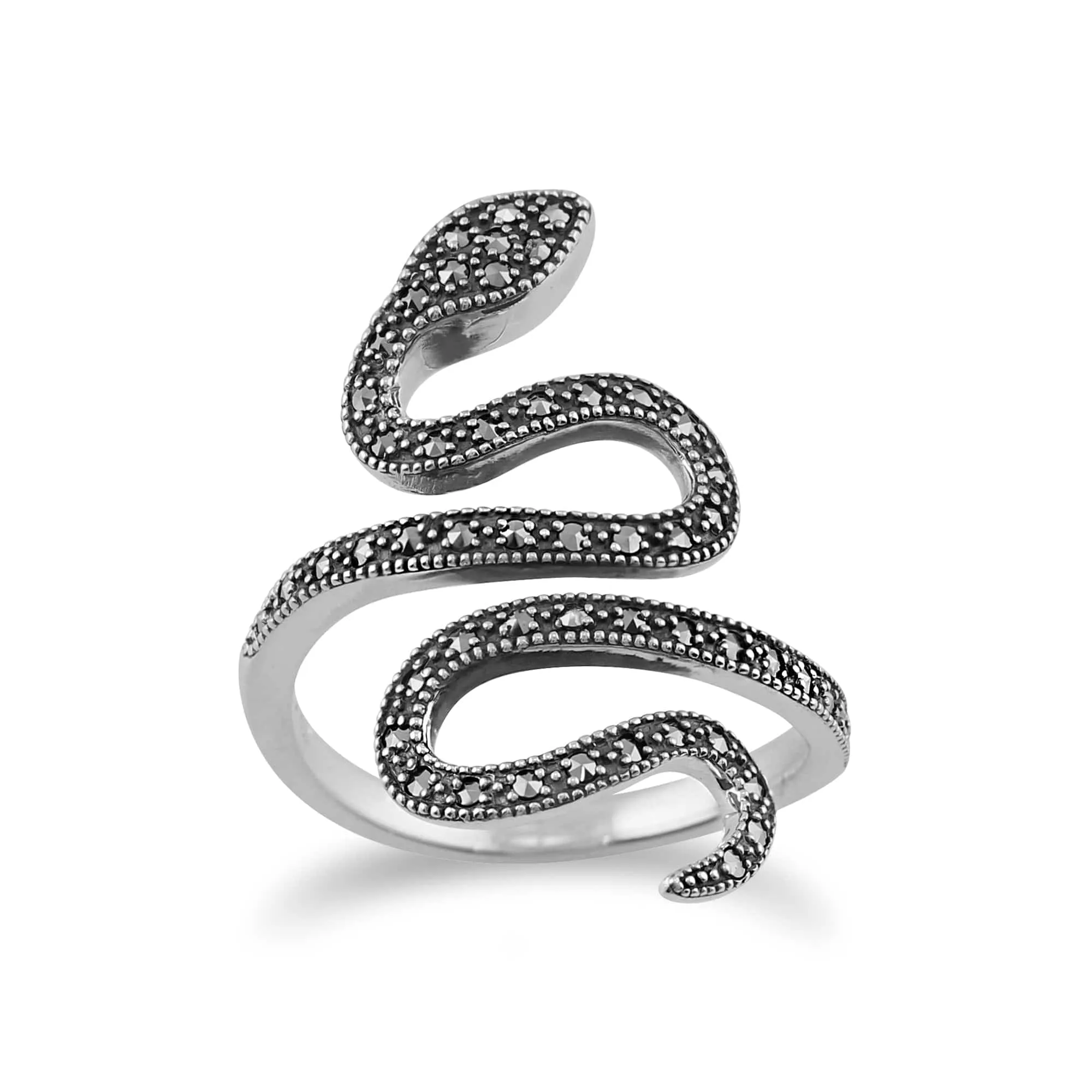 Art Nouveau Style Round Marcasite Silver Snake Boho Ring sold by Gemondo Jewellery