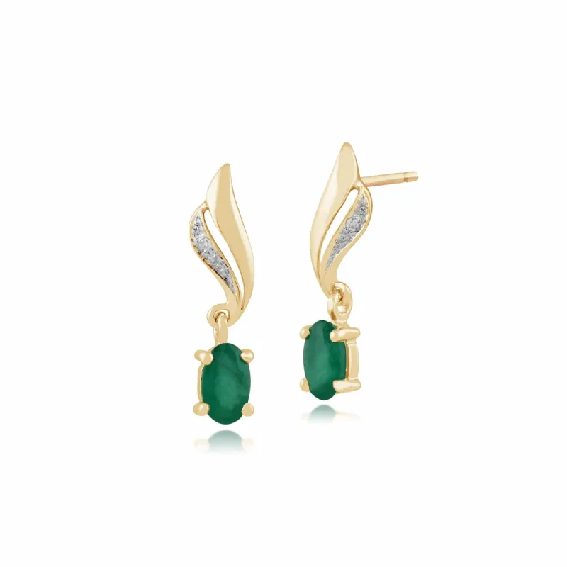 Classic Oval Emerald & Diamond Drop Earrings in 9ct Yellow Gold sold by Gemondo Jewellery