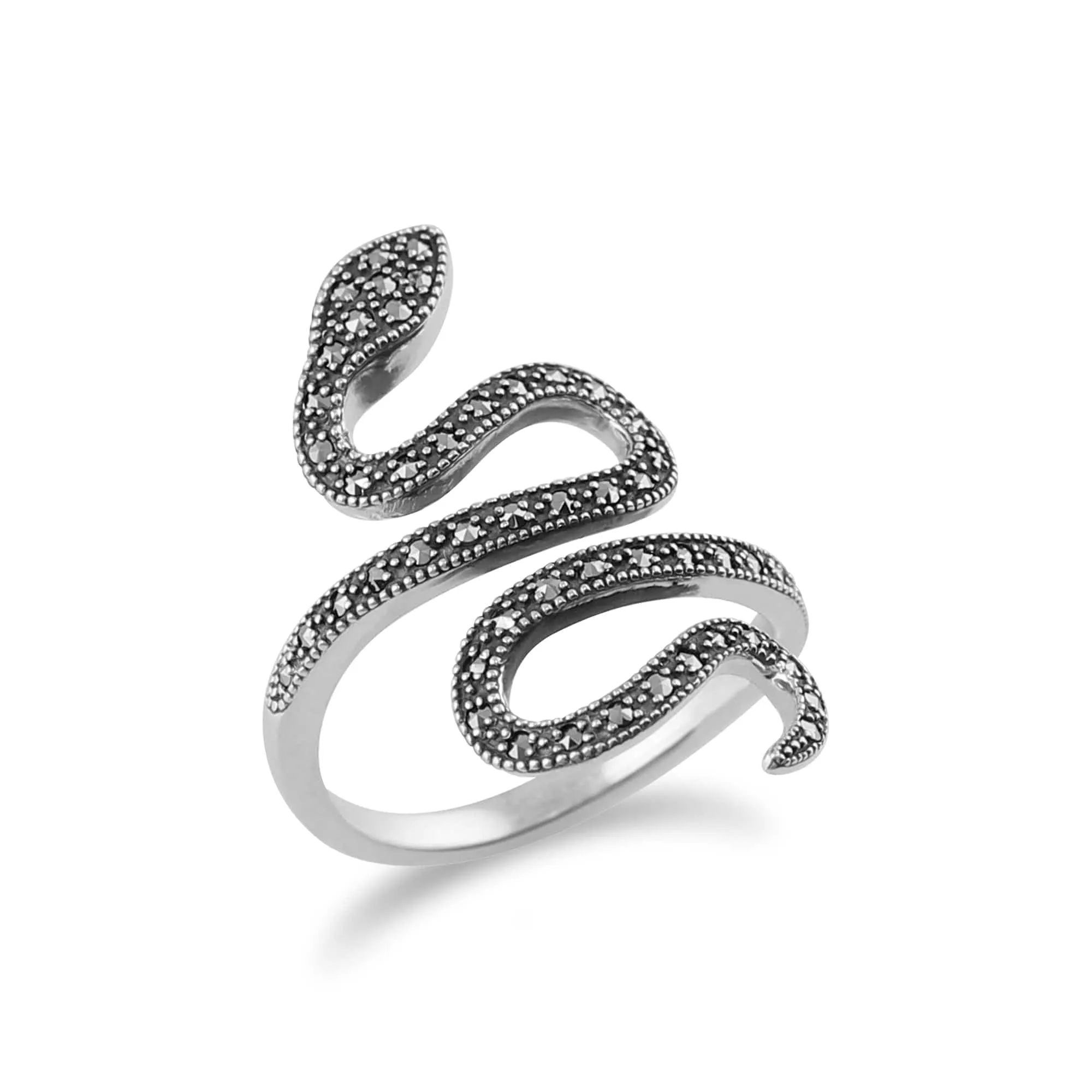 Art Nouveau Style Round Marcasite Silver Snake Boho Ring sold by Gemondo Jewellery product image thumbnail 2