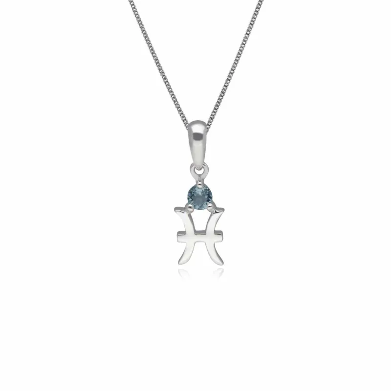 Aquamarine Pisces Zodiac Charm Necklace in 9ct White Gold sold by Gemondo Jewellery