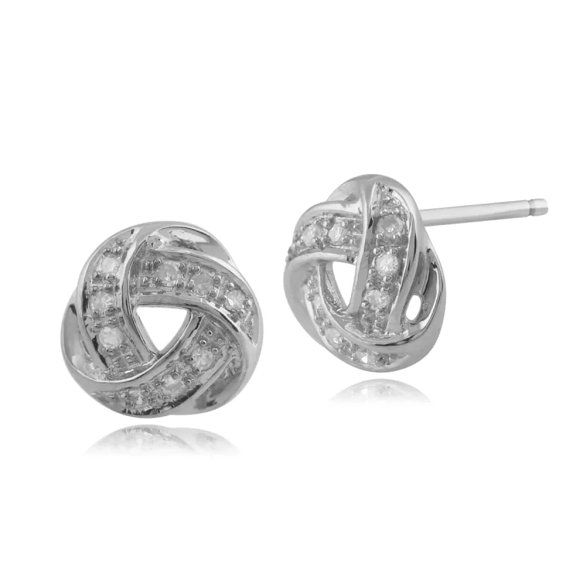 Classic Round Diamond Love Knot Stud Earrings in 9ct White Gold sold by Gemondo Jewellery