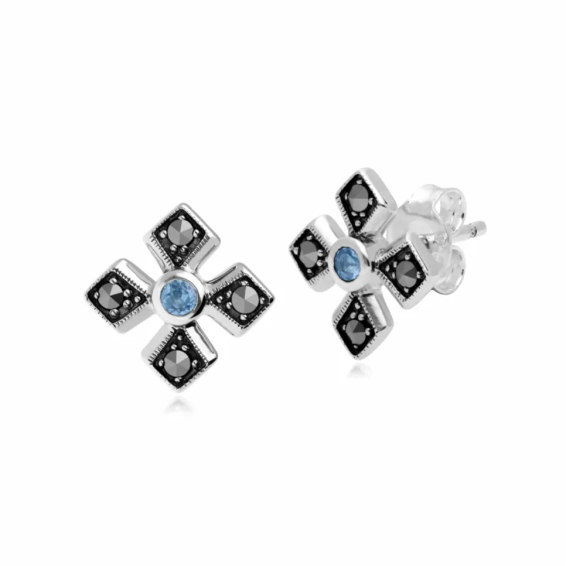Gemondo Sterling Silver Marcasite & Blue Topaz November Birthstone Earring sold by Gemondo Jewellery