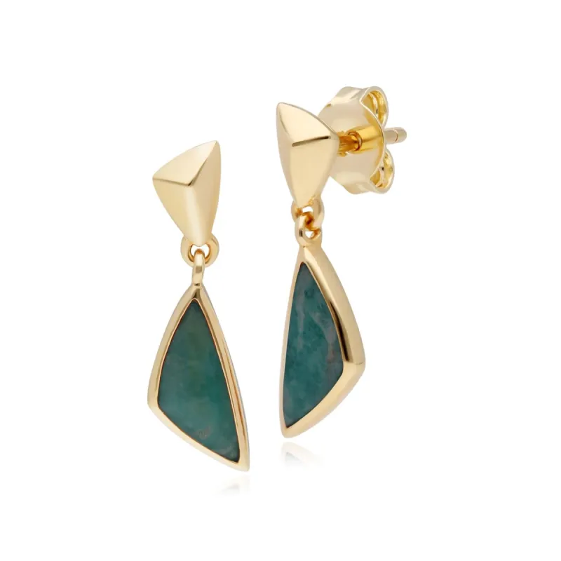 Micro Statement asymmetrical Amazonite Drop Earrings in Gold Plated Silver sold by Gemondo Jewellery