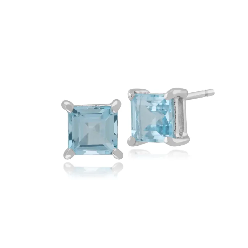 Gemondo 9ct White Gold 0.72ct Blue Topaz Single Stone Square Stud Earrings 4x4mm sold by Gemondo Jewellery