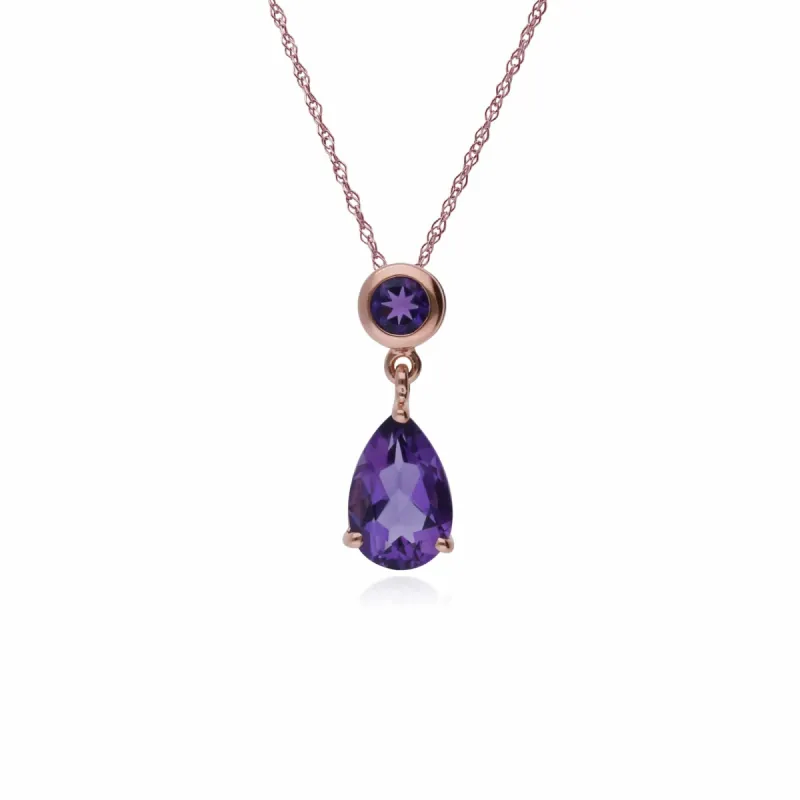 Classic Pear & Round Amethyst Drop Pendant in 9ct Rose Gold sold by Gemondo Jewellery