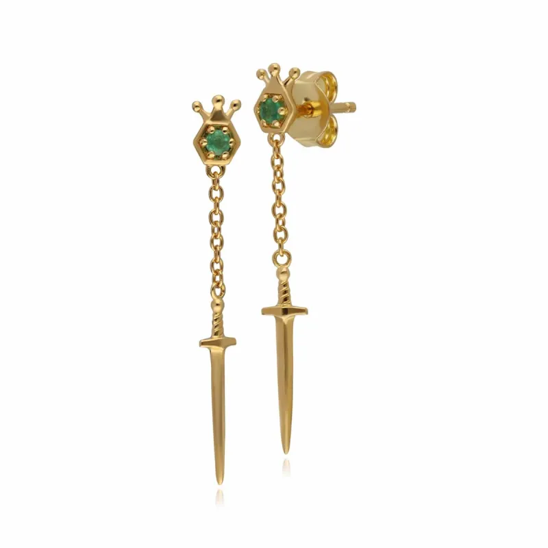 ECFEW™ Emerald Sword Chain Drop Earrings In 9ct Yellow Gold sold by Gemondo Jewellery