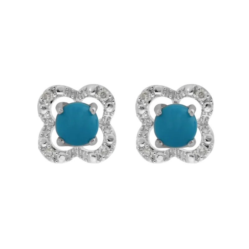 Classic Round Turquoise Stud Earrings with Detachable Diamond Flower Ear Jacket in 9ct White Gold sold by Gemondo Jewellery