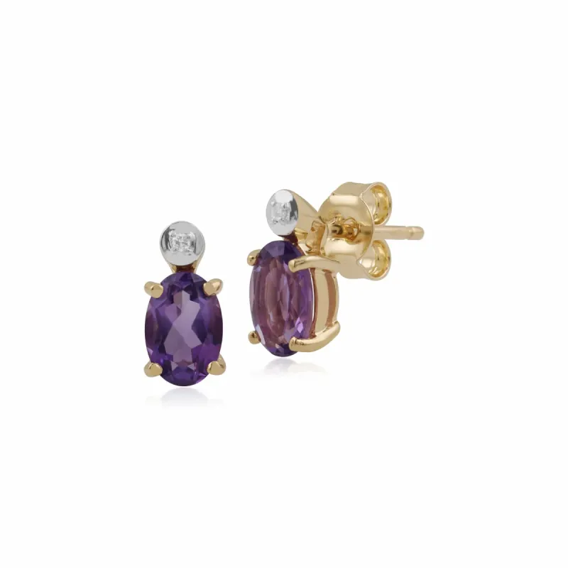 Classic Oval Amethyst & Diamond Stud Earrings in 9ct Yellow Gold sold by Gemondo Jewellery