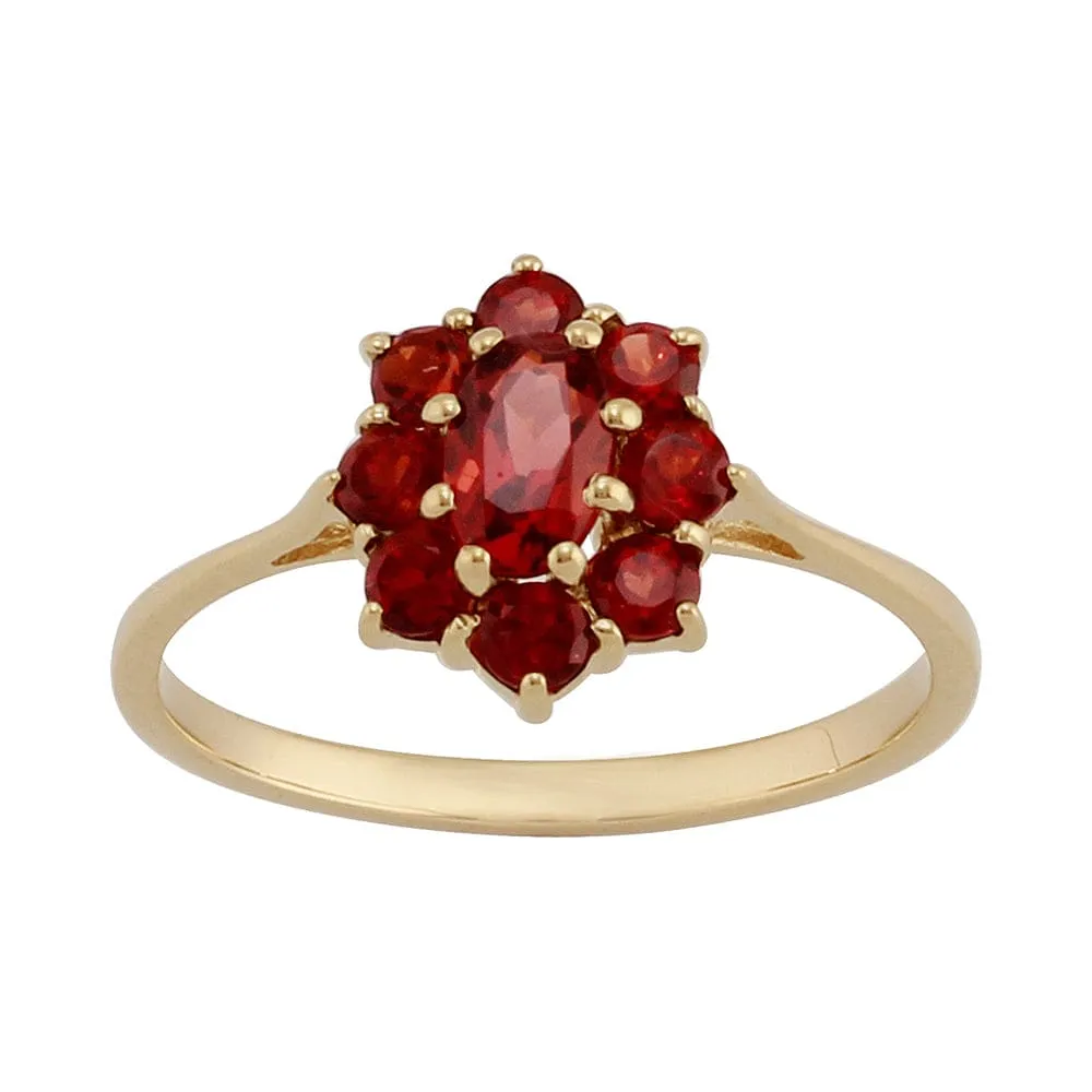 9ct Yellow Gold 0.81ct Natural Garnet Classic Oval Cluster Style Ring sold by Gemondo Jewellery