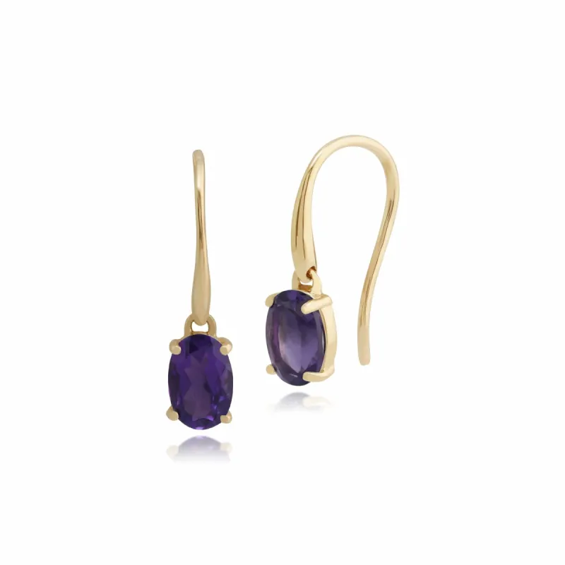 Classic Oval Amethyst Claw Set Drop Earrings in 9ct Yellow Gold sold by Gemondo Jewellery