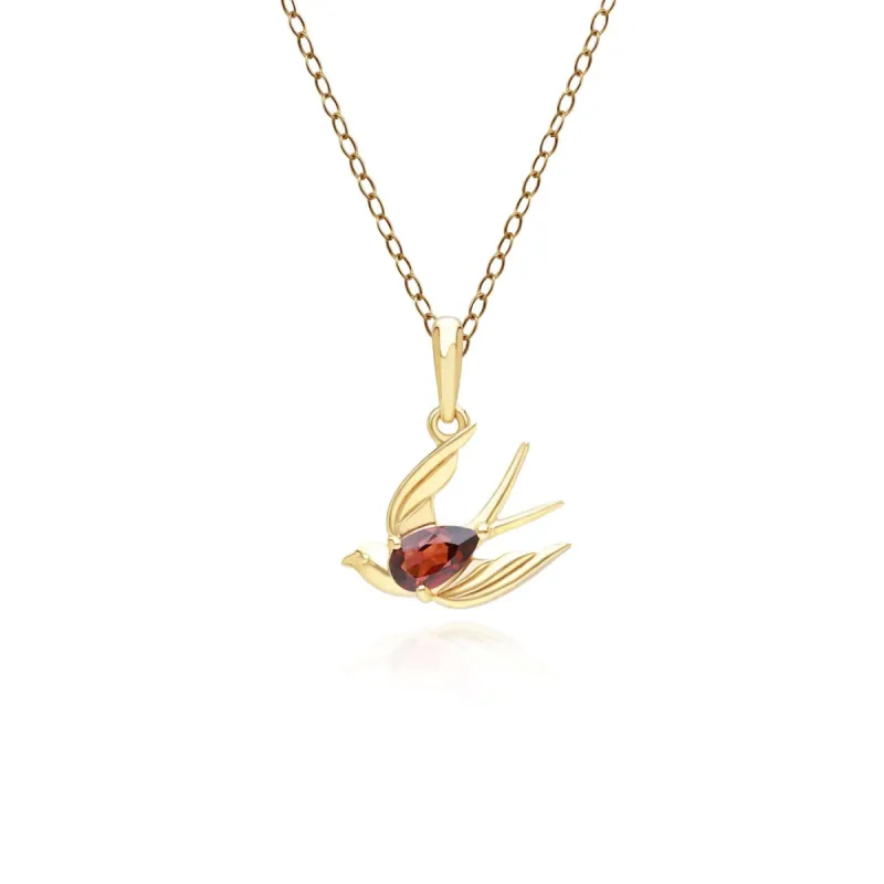 ECFEW™ Creator Garnet Hummingbird Pendant Necklace in Gold Plated Sterling Silver sold by Gemondo Jewellery
