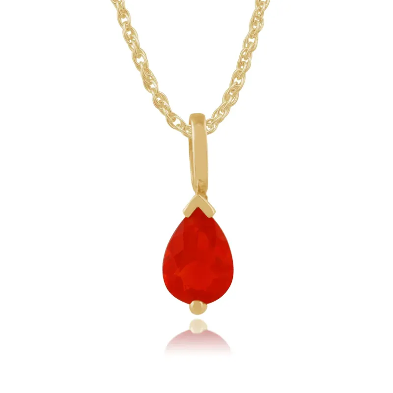 Classic Pear Fire Opal Pendant in 9ct Yellow Gold sold by Gemondo Jewellery