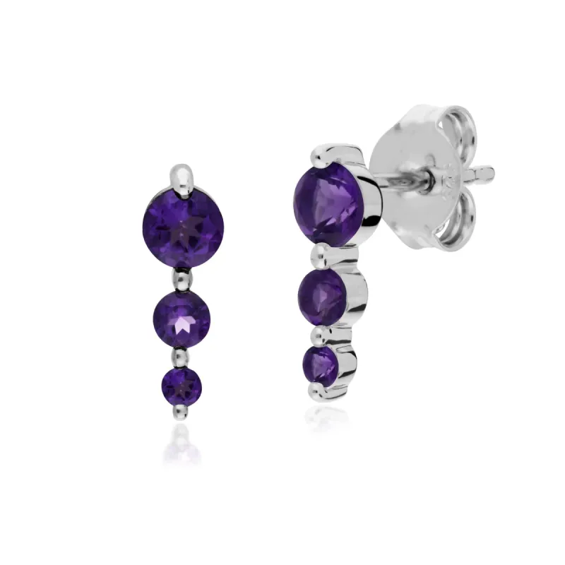 Classic Round Amethyst Gradient Drop Stud Earrings in 925 Sterling Silver sold by Gemondo Jewellery