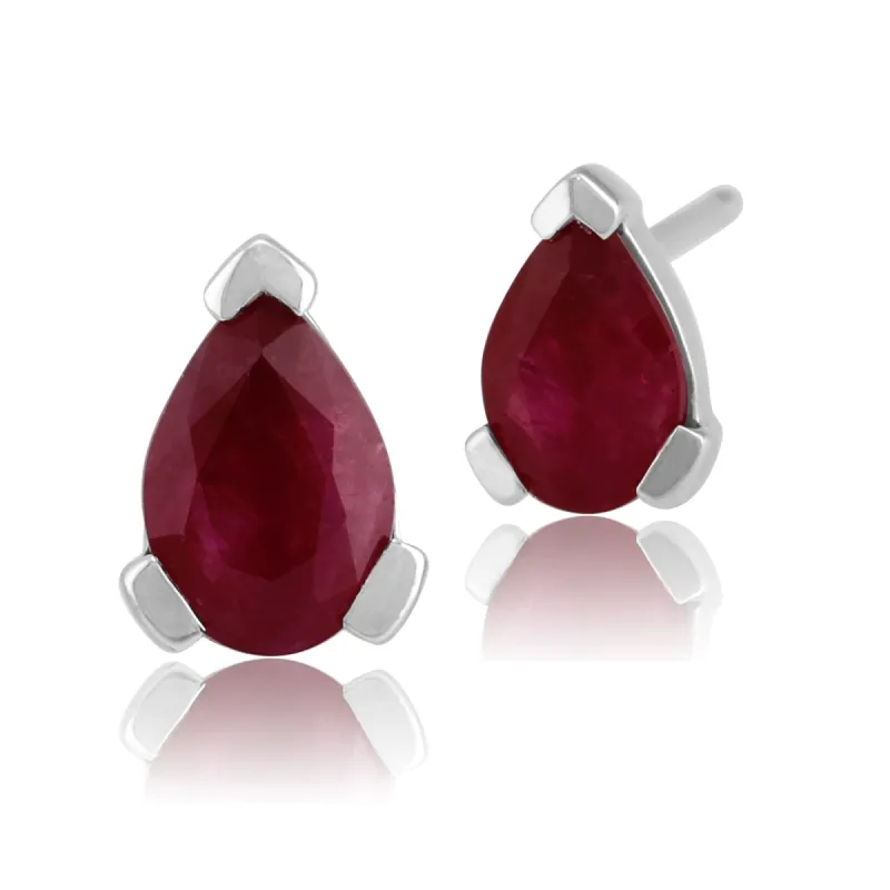 Classic Pear Ruby Stud Earrings in 9ct White Gold 6.5x4mm sold by Gemondo Jewellery