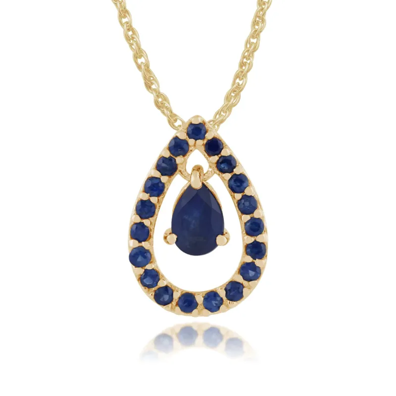 9ct Yellow Gold 0.73ct Kanchanburi Sapphire Pear Design Pendant on Chain sold by Gemondo Jewellery