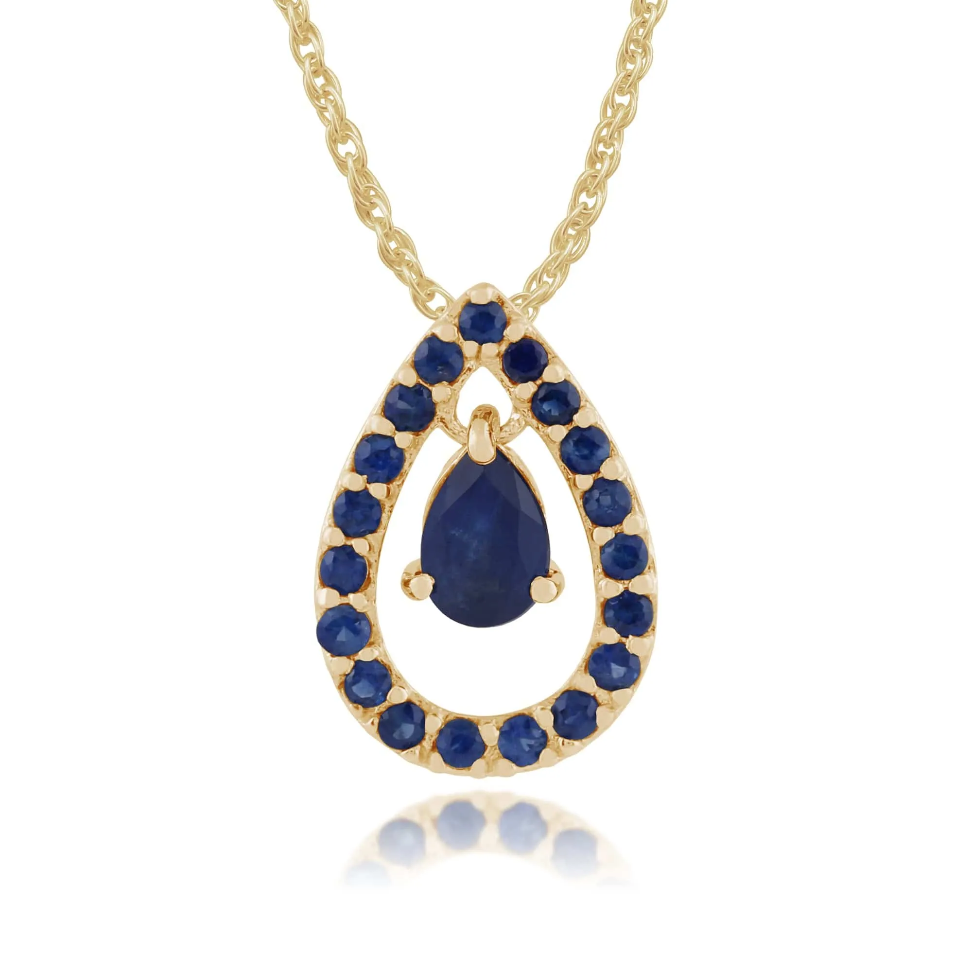 9ct Yellow Gold 0.73ct Kanchanburi Sapphire Pear Design Pendant on Chain sold by Gemondo Jewellery