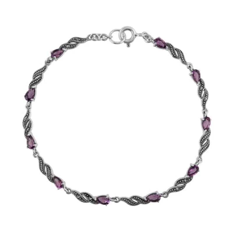 Art Nouveau Style Amethyst & Marcasite Tennis Bracelet sold by Gemondo Jewellery