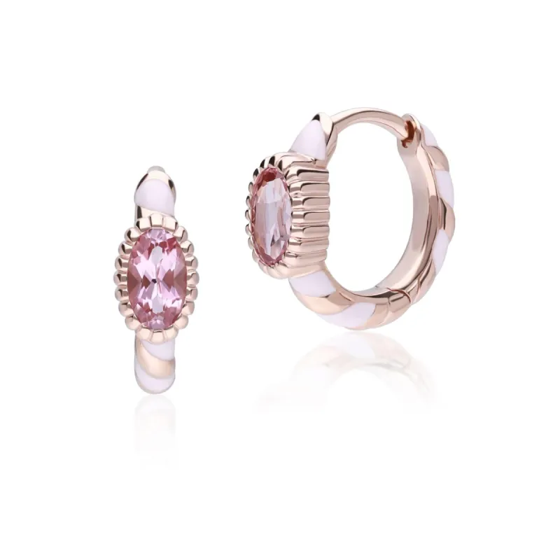 Siberian Waltz Enamel & Pink Tourmaline Hoop Earrings In Rose Gold Plated Silver sold by Gemondo Jewellery