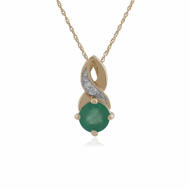 Classic Round Emerald & Diamond Twisted Bale Pendant in 9ct Yellow Gold sold by Gemondo Jewellery