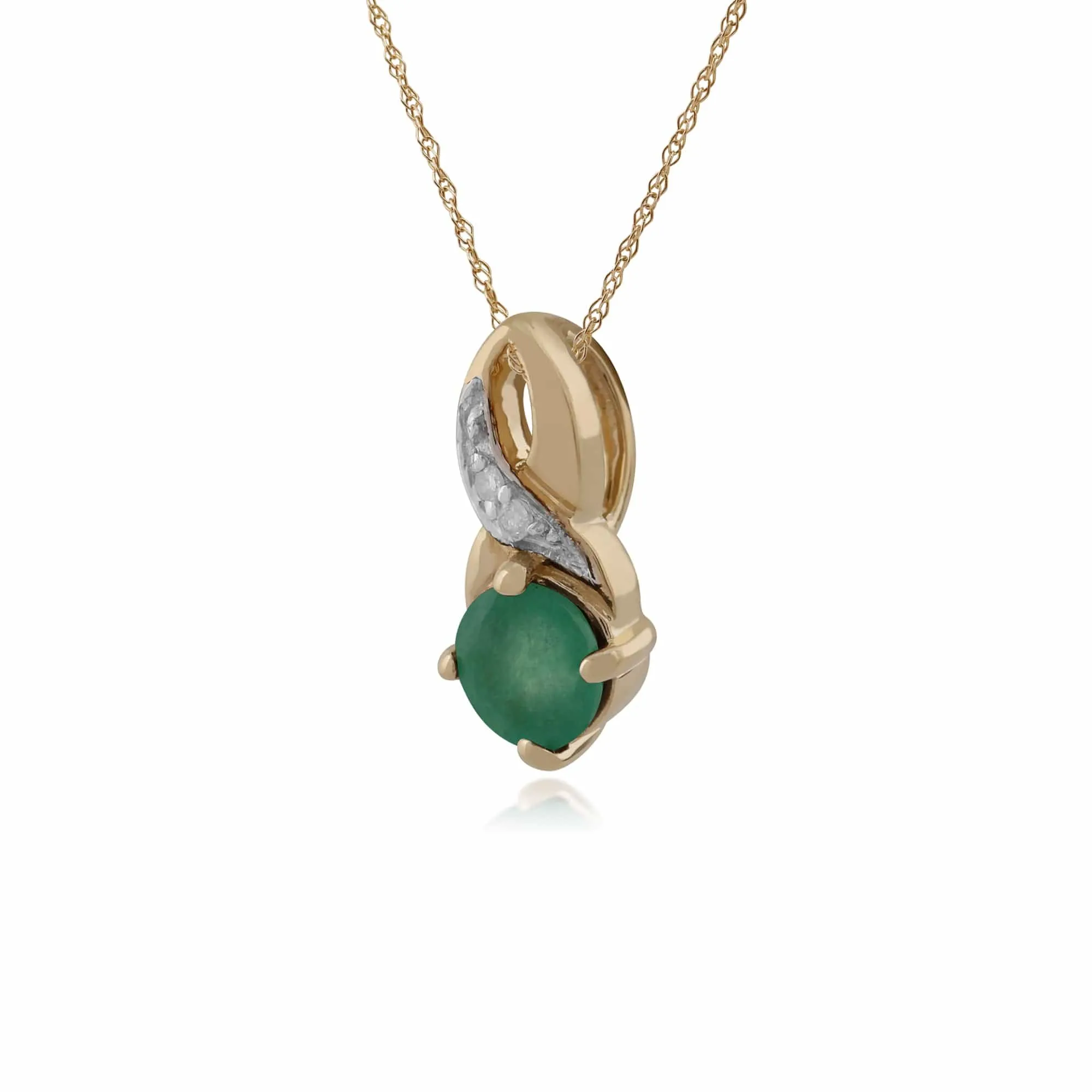 Classic Round Emerald & Diamond Twisted Bale Pendant in 9ct Yellow Gold sold by Gemondo Jewellery product image thumbnail 2