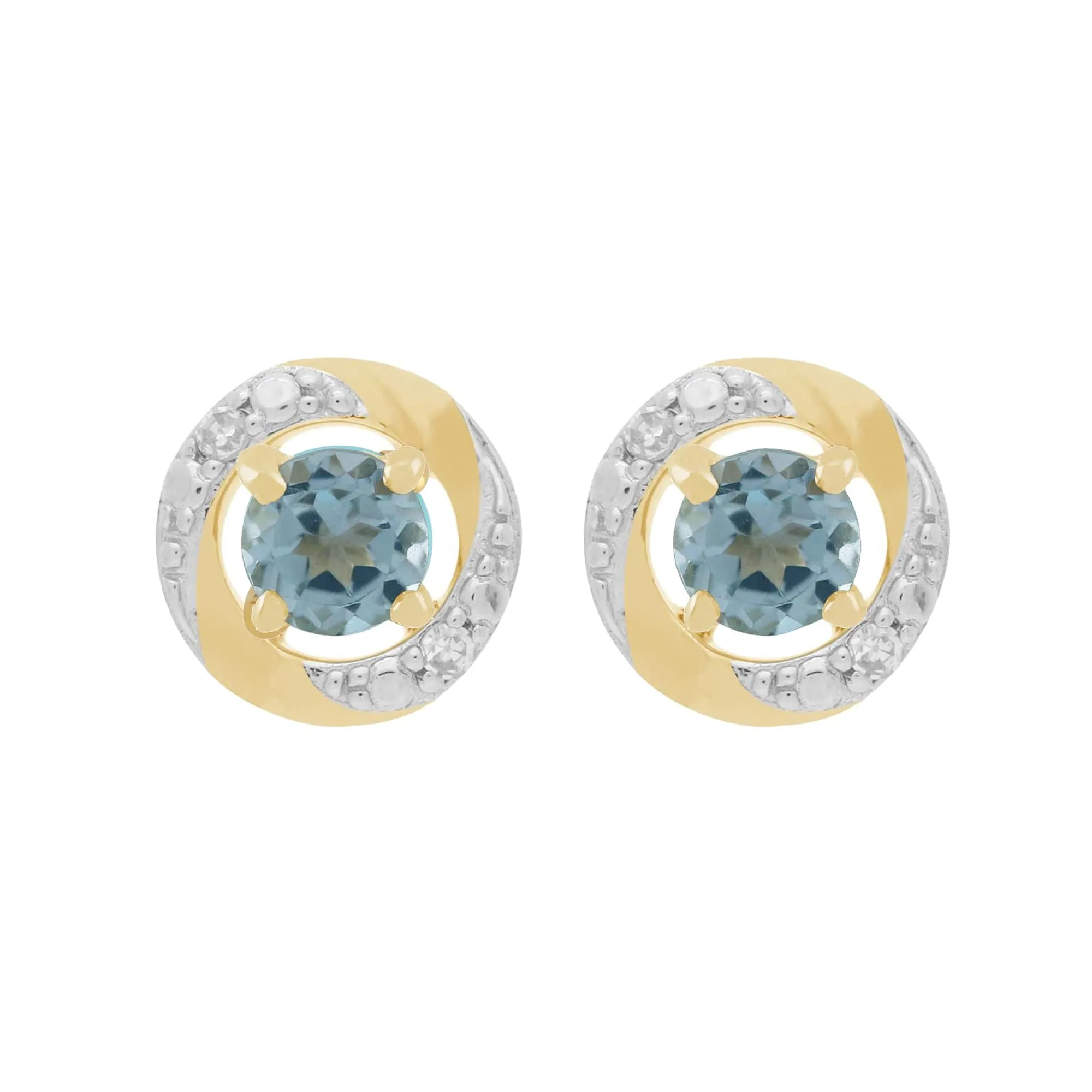 Classic Round Blue Topaz Stud Earrings with Detachable Diamond Halo Ear Jacket in 9ct Yellow Gold sold by Gemondo Jewellery
