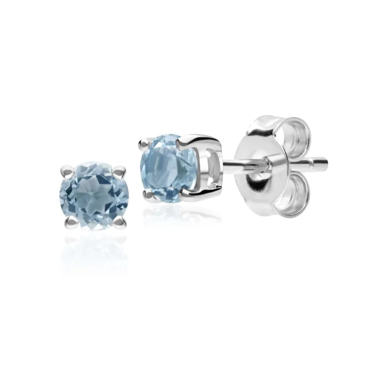 Classic Round Aquamarine Stud Earrings in 9ct White Gold 3.5mm sold by Gemondo Jewellery