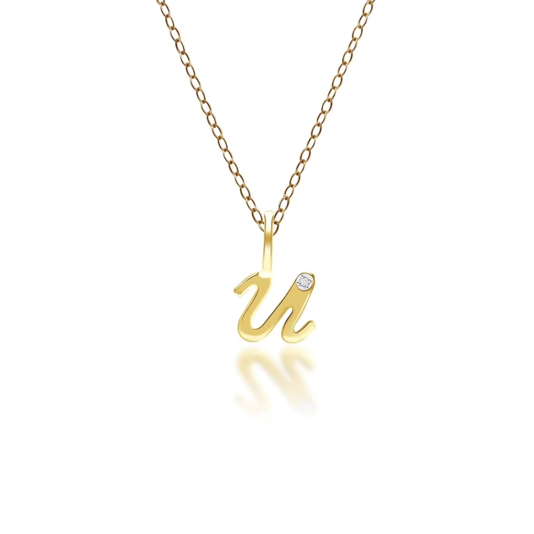 Alphabet Letter U Diamond pendant in 9ct Yellow Gold sold by Gemondo Jewellery