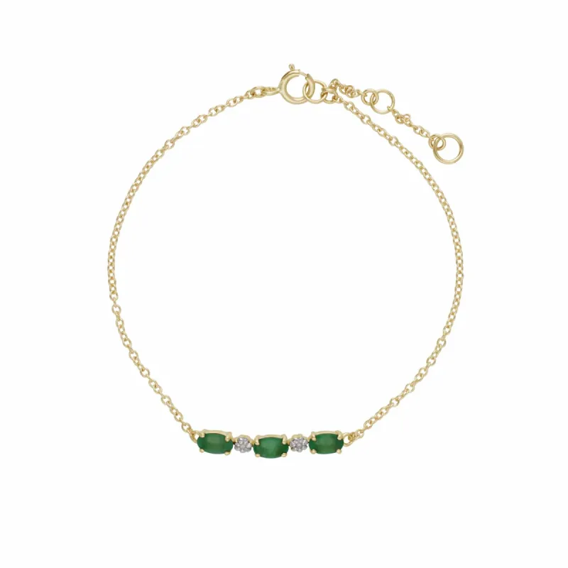 Classic Oval Emerald & Diamond Bracelet in 9ct Yellow Gold sold by Gemondo Jewellery