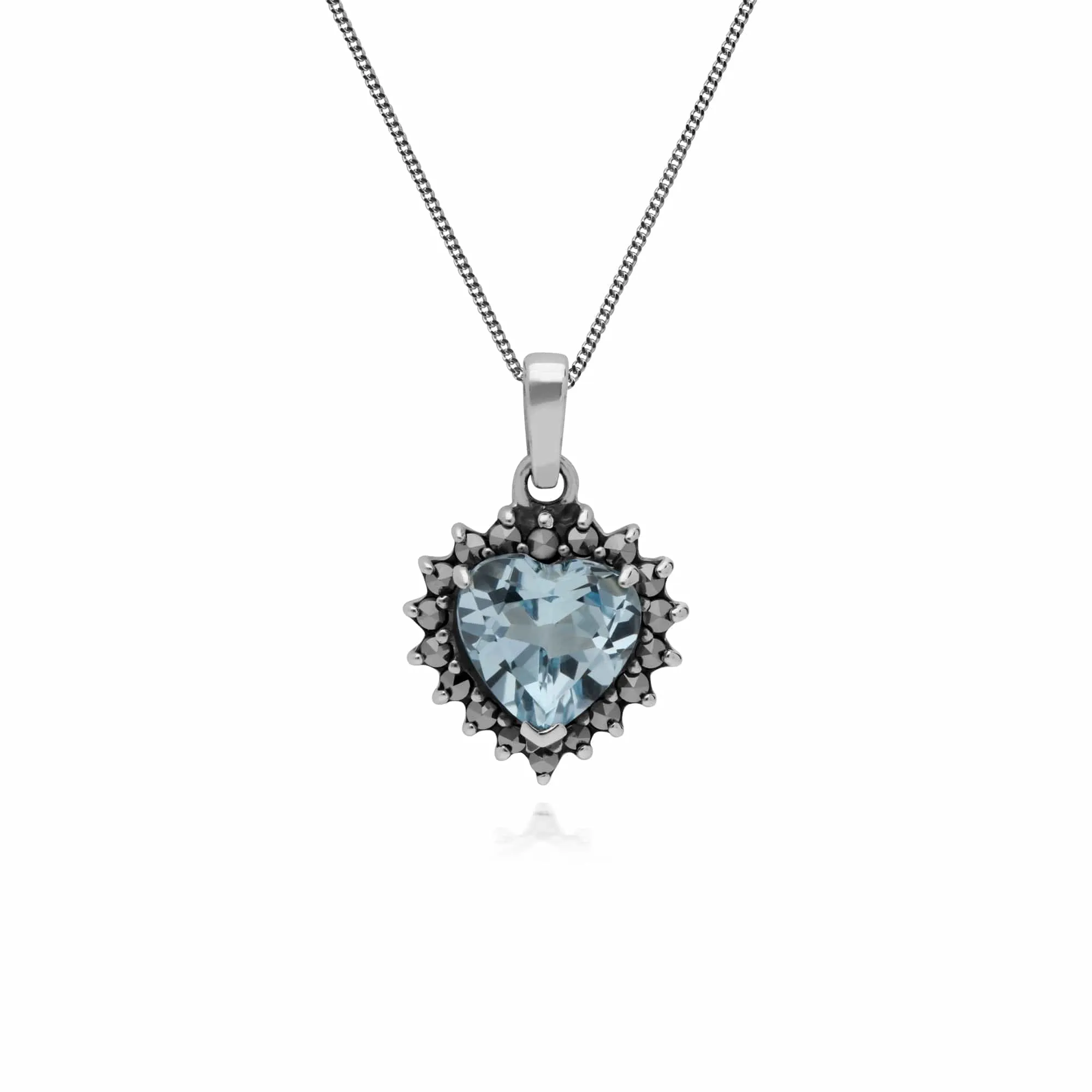 Gemondo Sterling Silver Blue Topaz & Marcasite Heart Pendant with 45cm Chain sold by Gemondo Jewellery