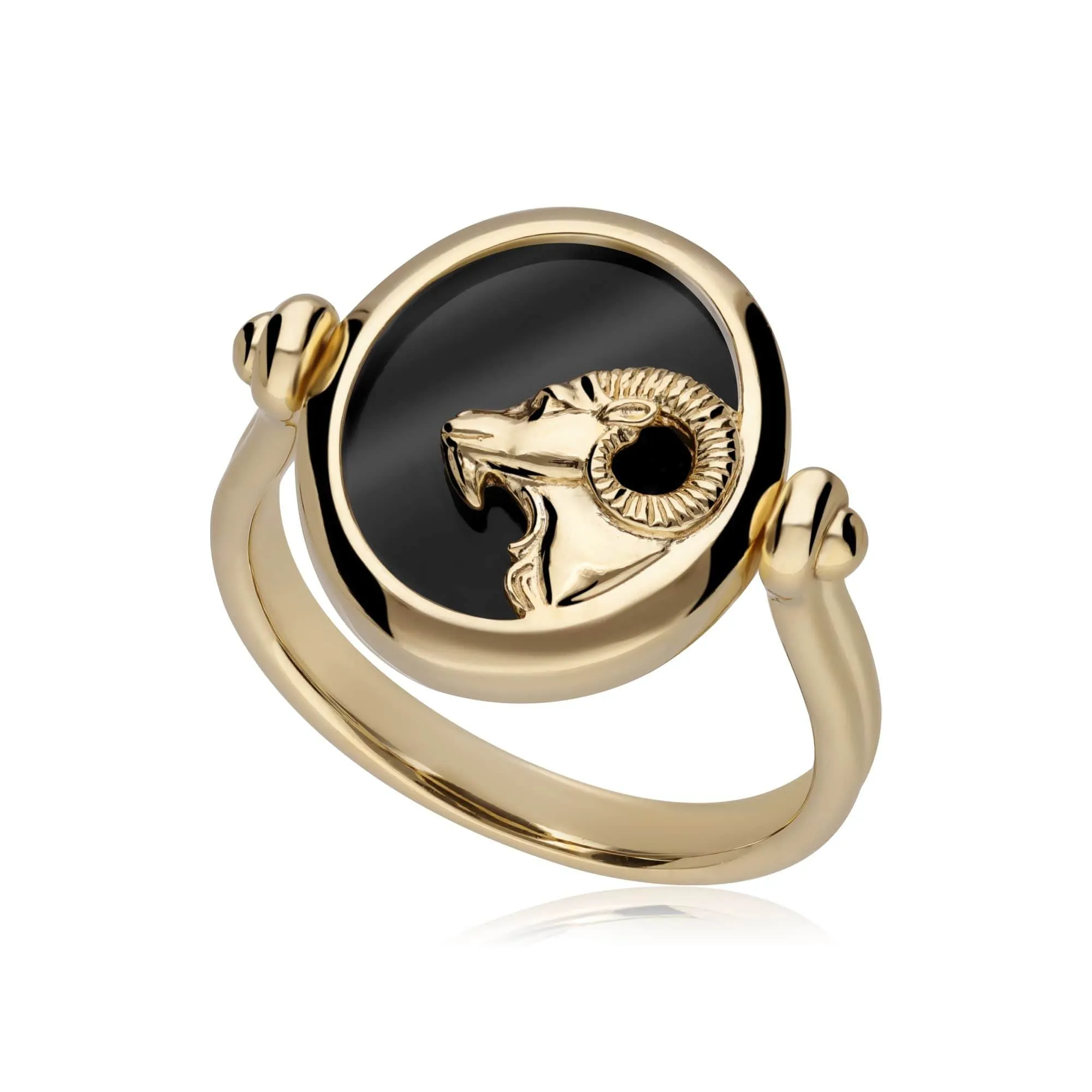 Zodiac Black Onyx Aries Flip Ring in 18ct Gold Plated Silver sold by Gemondo Jewellery